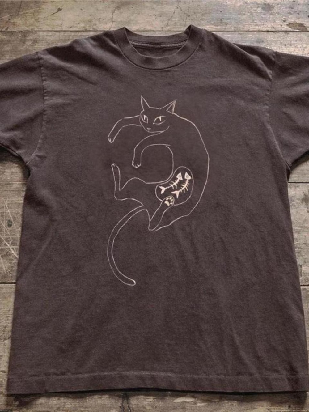 Gildan Black Tee with White Cat Line Graphic